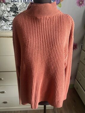Cozy Ribbed Mock Neck Sweater in Coral